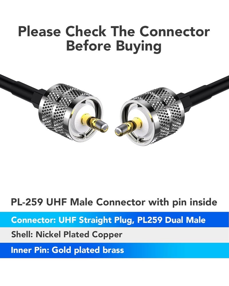 Foboiu RG58 30ft Coaxial Cable, CB Antenna Cable, PL259 UHF Male-to-Male, 50 Ohm, Compatible with Tuners, SWR Meters, Jeep Wrangler CB Installations - Image 3